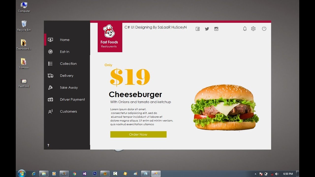 Desktop application for fast food